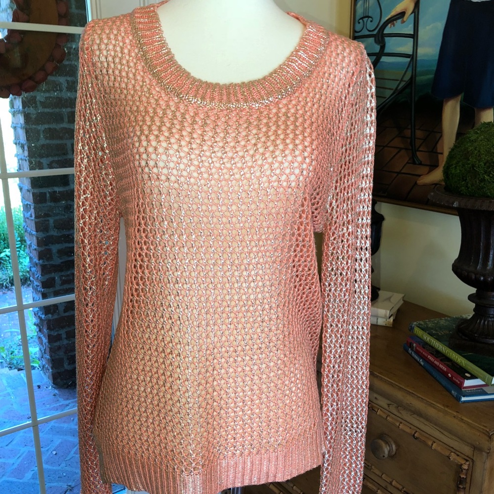 Peach/coral & Gold sweater size Small EUC